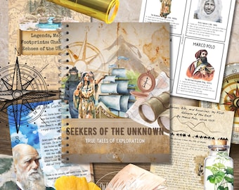 Buscadores de lo desconocido: Unidad de estudio de historias reales de exploración/Aventura imprimible para la educación en casa/De 8 a 15 años/Exploradores de la vida real