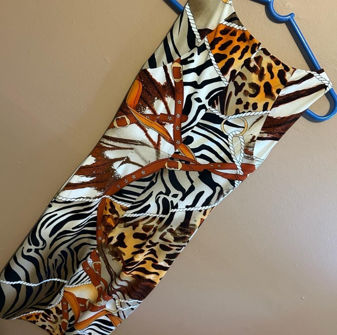 Cache Animal Print Rope Cocktail Dress With Gold Chains Size XS Bodycon ...
