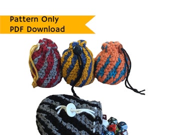 PATTERN: striped crochet pattern drawstring bag, crochet tutorial, RPG dice bag instructions, roleplaying bag, intermediate, polyhedral