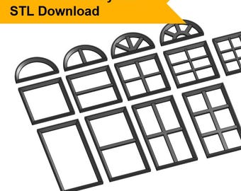 13 STL window 3d printing models for diorama buildings in modern styles