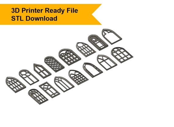 15 STL window 3d printing models for diorama buildings in gothic classic styles
