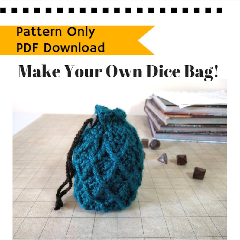 PATTERN: Dice Bag Dragon Egg, crochet pattern drawstring bag, crochet tutorial, RPG dice bag instructions, roleplaying bag, intermediate image 4