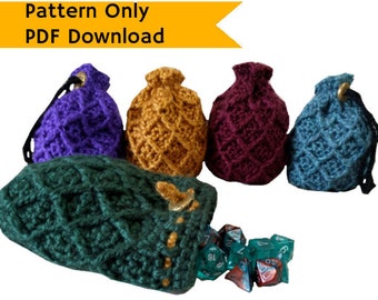 PATTERN: Dice Bag Dragon Egg, crochet pattern drawstring bag, crochet tutorial, RPG dice bag instructions, roleplaying bag, intermediate