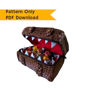 PATTERN: Mimic treasure chest dice box, crochet tutorial, monster, DIY, guide, RPG dice box instructions, roleplaying gift, intermediate