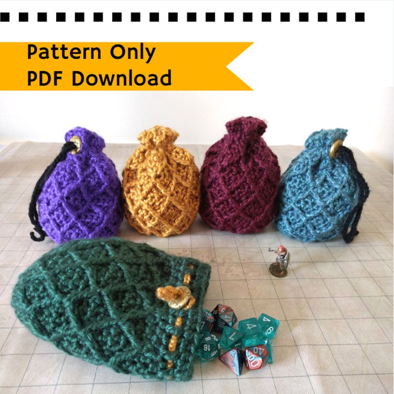 PATTERN: Dice Bag Dragon Egg, crochet pattern drawstring bag, crochet tutorial, RPG dice bag instructions, roleplaying bag, intermediate image 6