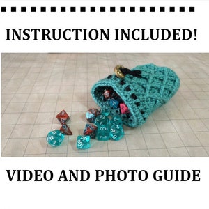 PATTERN: Dice Bag Dragon Egg, crochet pattern drawstring bag, crochet tutorial, RPG dice bag instructions, roleplaying bag, intermediate image 2
