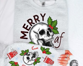 Merry AF Christmas Holiday Skull png with sleeves, sublimation png