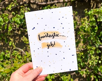 Tarjeta de felicitación por un trabajo fantástico · Tarjeta de buen trabajo · Tarjeta de felicitación de caligrafía · Tarjeta de exámenes aprobados