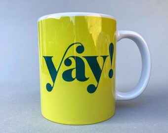 ¡Genial! Taza de cerámica verde lima · Taza de café tipográfica · Taza verde brillante