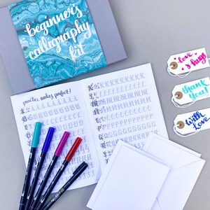 Beginners Calligraphy Set – learn brush calligraphy kit with cards and gift tags · adult craft kits · brush lettering kit