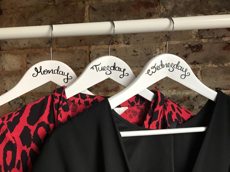 White wooden days of the week clothes hangers set of 8 hand | Etsy