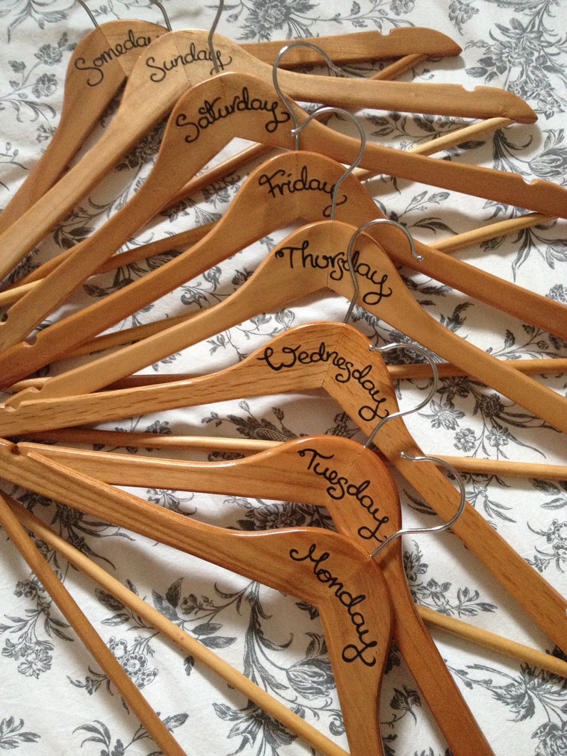 Wooden clothes outfit hangers days of the week hangers set | Etsy