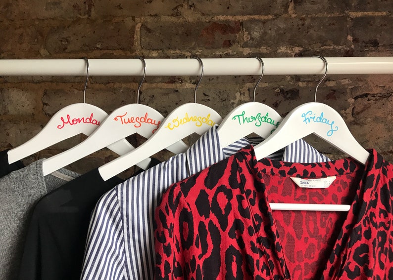 White wooden days of the week clothes hangers set of 8 hand | Etsy