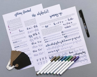 Kit de caligrafía para principiantes: set de regalo para aprender caligrafía con pincel con tarjetas y etiquetas de regalo · Kits de manualidades para adultos · Kit de letras con pincel