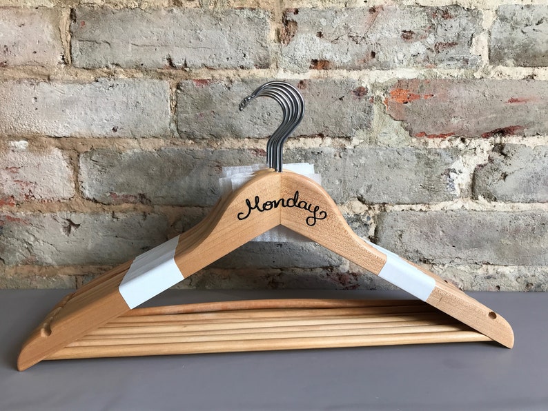 Wooden clothes outfit hangers days of the week hangers set | Etsy