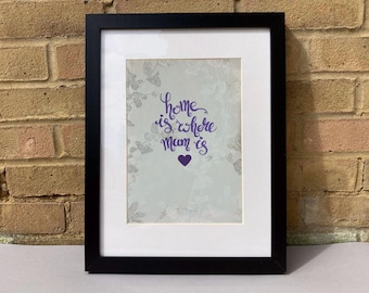 Obra de arte original: "El hogar es donde está mamá", cita · arte mural caligráfico · citas de mamá · regalo para mamá · regalo para el Día de la Madre
