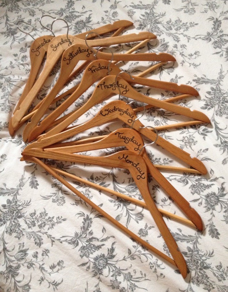 Wooden clothes outfit hangers days of the week hangers set | Etsy