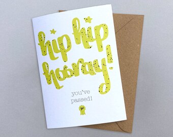 Tarjeta "Hip Hip Hooray", has aprobado · tarjeta de felicitación de caligrafía · tarjeta de exámenes aprobados
