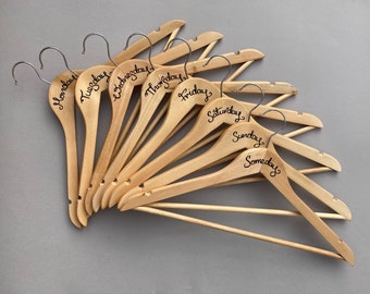 Wooden clothes outfit hangers days of the week hangers – set of 8 decorated clothes hangers · outfit planning hangers · gifts for her