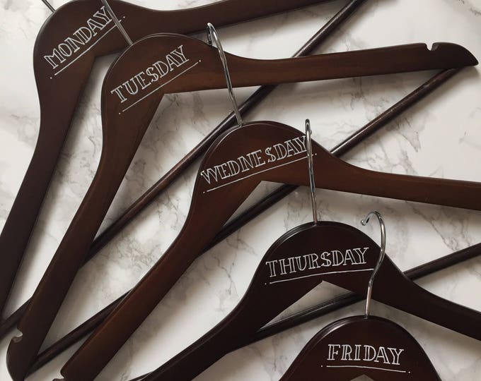 Dark Wood Hanger Days of the Week Clothes Hangers Weekday Hangers Days