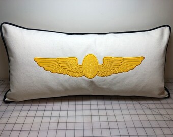 Handmade AEP Wings Lumbar Pillow Cover: Naval Aerospace Psychologist Gift