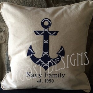 Handmade Navy Family 16"x16" Pillow Customizable Christmas Gift Wedding Gift Sailor Anchor Personalized