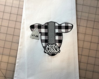 Embroidered Cow Kitchen Towel: Personalized Ear Tag Gift