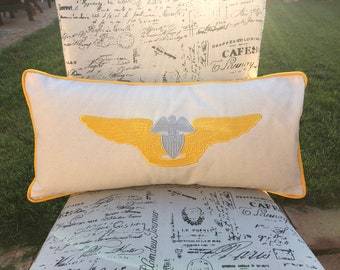 Handmade AMDO Insignia Lumbar Pillow Cover: Naval Aviation Gift (12"x24")