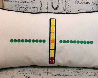 Handmade Navy LSO Lumbar Pillow: FLOLS Lens Embroidered Cotton (12"x24")