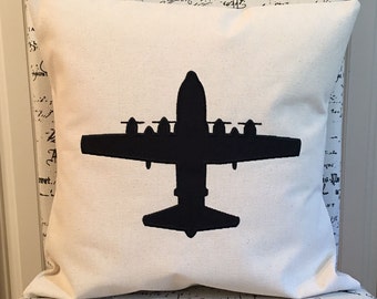 Handmade C-130 Hercules Canvas Pillow: Pilot Gift, Aircraft Decor