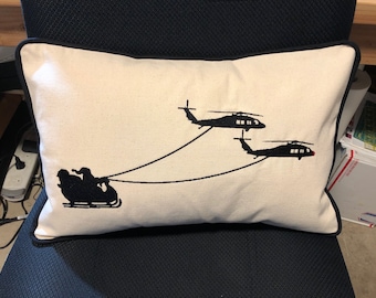 UH-60's Pulling Santa's Sleigh 12"x18" Canvas Small Lumbar Pillow Christmas Gift Helo Pilot Gift