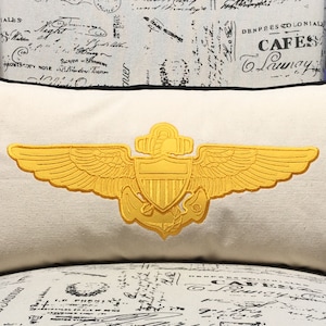 Handmade Navy Pilot Wings Lumbar Pillow Christmas Gift Winging Gift Personalized Naval Aviation 12&quot;x24&quot;