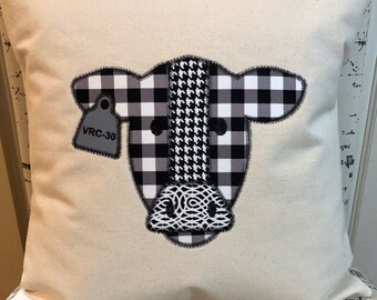 Handmade Appliqued Cow Pillow Cover: Personalized Farmhouse Decor