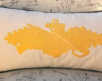 Handmade 12"x24" Navy Seabee Combat Warfare Insignia Lumbar Pillow Christmas Gift Personalized
