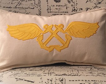 Handmade 12"x18" Aviation Boatswain's Mate Pin Lumbar Pillow Cover Christmas Gift abe abf abh Bos'n Personalized