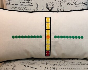 Handmade Navy LSO Lumbar Pillow Cover: FLOLS Lens Embroidered (12"x24")