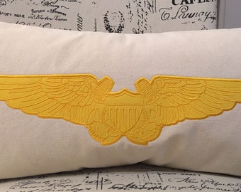 Handmade Navy NFO Wings Lumbar Pillow Cover: Personalized Aviation Gift (12"x24")