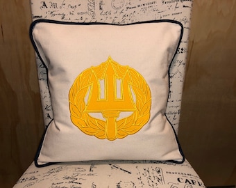 Navy Command Ashore Pillow: Gold Appliqued Officer Gift (16"x16")