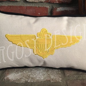 Handmade Navy Pilot Wings 12"x18" Small Lumbar Pillow Cover Christmas Gift Winging Gift Personalized Naval Aviation