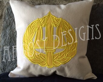 Navy Command Ashore Pillow Cover: Gold Appliqued Officer Gift
