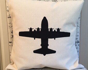 Handmade C-130 Hercules Silhouette Pillow Cover: Pilot Gift