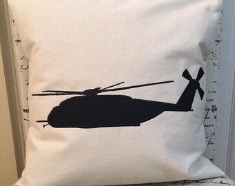Handmade MH-53 Sea Dragon Helicopter Silhouette Pillow Cover: Navy Pilot Gift