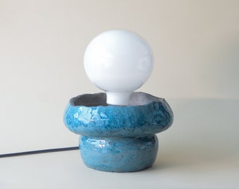 Blue Bowl Handmade Ceramic Table Lamp, Ambient Light, Bedside Lamp, Contemporary, Modern, Minimalistic