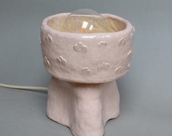 Ceramic Handmade Pastel Pink Table Lamp, Modern Minimalist Bedside & Nightstand Light, One of the Kind