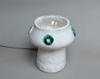 Handmade White Ceramic Table Lamp, Modern Minimalist Bedside Light, Nightstand Ambient Home Decor