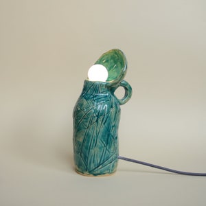 Original Teal Ceramic Lamp - Sleek Glossy Finish, Minimalistic Unique Bedside Lighting