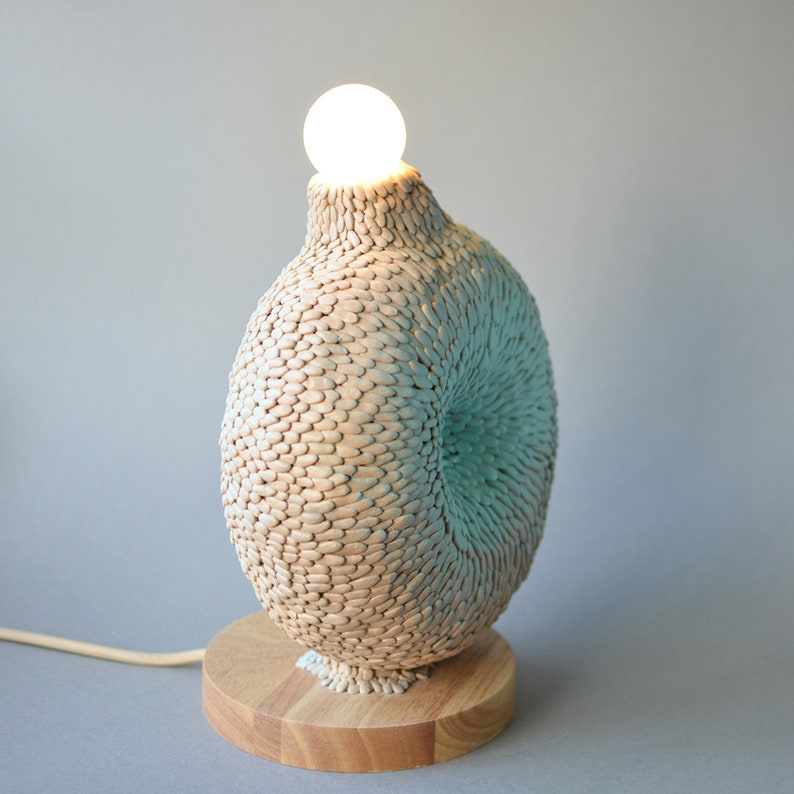 Ceramic Lamp Beige Pastel, Nature-Inspired Scale Design, Minimalistic Table Lamp for Cozy Lighting, Handcrafted Home Decor Gift image 5