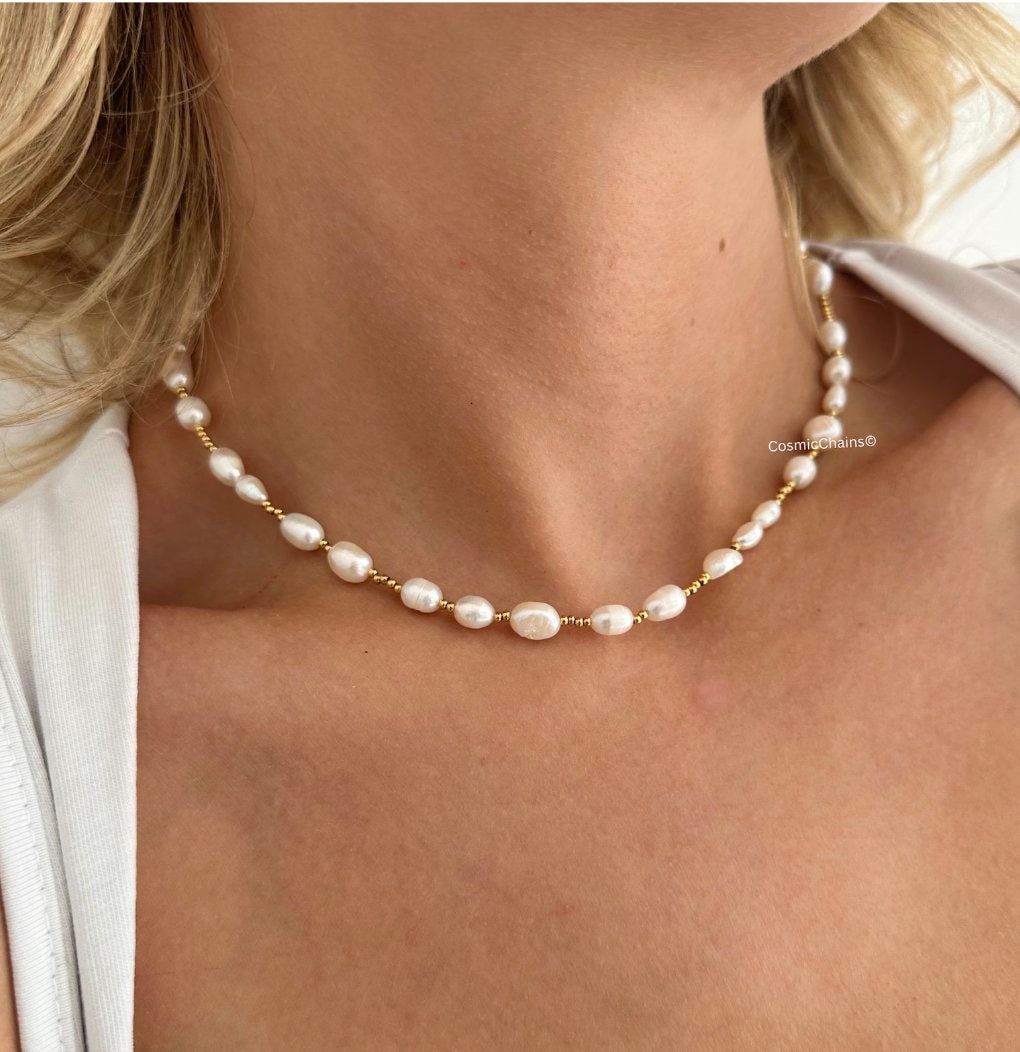 Gold Pearl Choker - Real Pearl Necklace - Natural Freshwater Pearl Necklace - Dainty Pearl Necklace - Waterproof Necklace -Pearl Choker Gold