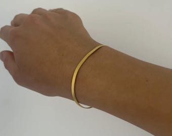 Gold Herringbone Bracelet - Simple Gold Bracelet - Herringbone Bracelet - Waterproof - Link Chain Bracelet
