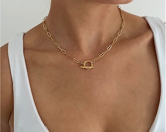 Paperclip Chain Toggle Clasp Necklace - 18kt Gold Plated